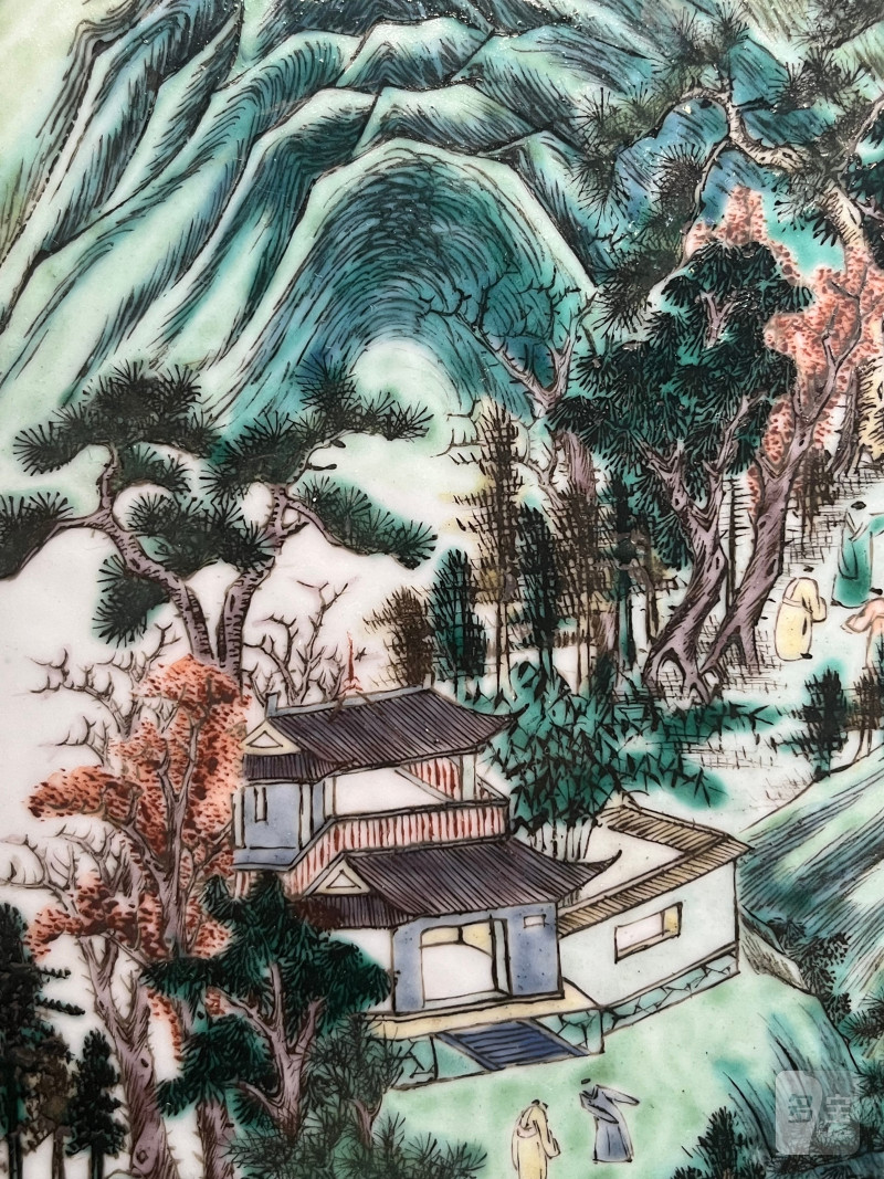 清咸丰  粉彩“白云望晚”山水人物诗文大瓷板 - 图15